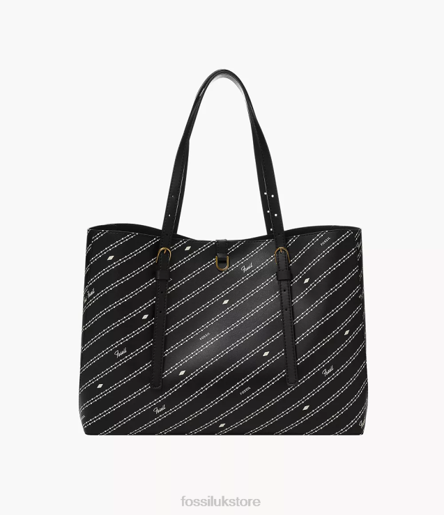 Bag 2N02H572 Black/Bone Women Fossil Kier Cactus Leather Tote