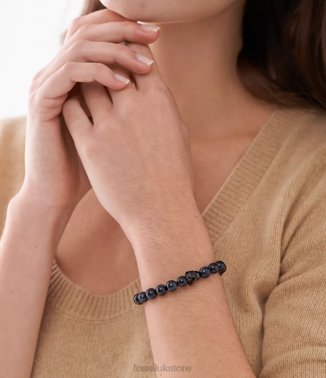 Jewelry 2N02H1844 Blue Sandstone Men Fossil Star Wars Darth Vader Beaded Bracelet