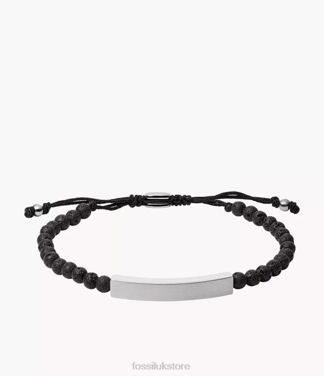 Jewelry 2N02H1848 Silver-Tone Men Fossil Plaque Lava Stone Bracelet