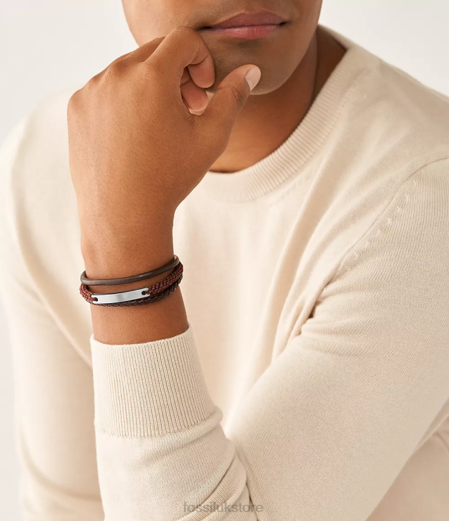 Jewelry 2N02H1851 Brown Men Fossil Drew Leather Multi Strand Bracelet