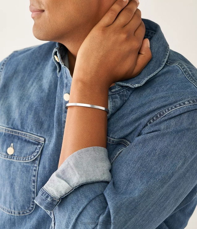 Jewelry 2N02H1853 Silver-Tone Men Fossil Modern Americana Stainless Steel Cuff Bracelet