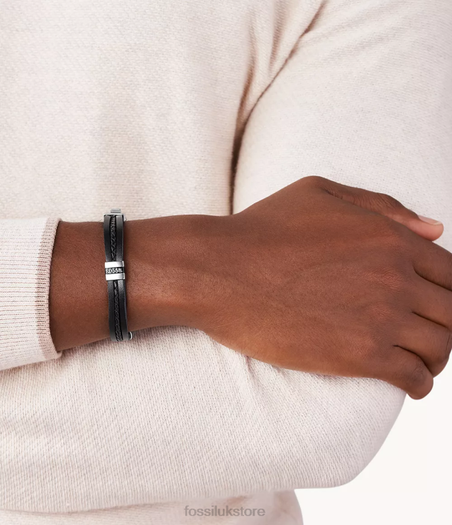 Jewelry 2N02H1856 Black Men Fossil Leather Essentials Leather Multi-Strand Bracelet