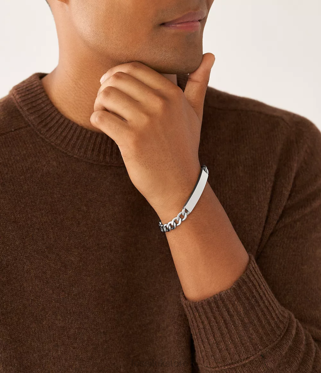 Jewelry 2N02H1857 Silver-Tone Men Fossil Drew Stainless Steel ID Bracelet