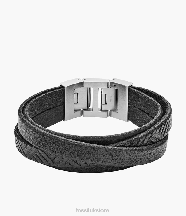 Jewelry 2N02H1861 Black Men Fossil Leather Wrap Bracelet