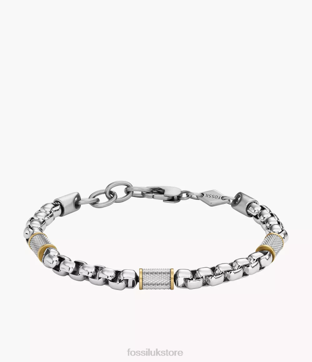 Jewelry 2N02H1863 Two-Tone Silver and Gold Men Fossil All Stacked Up Stainless Steel Chain Bracelet