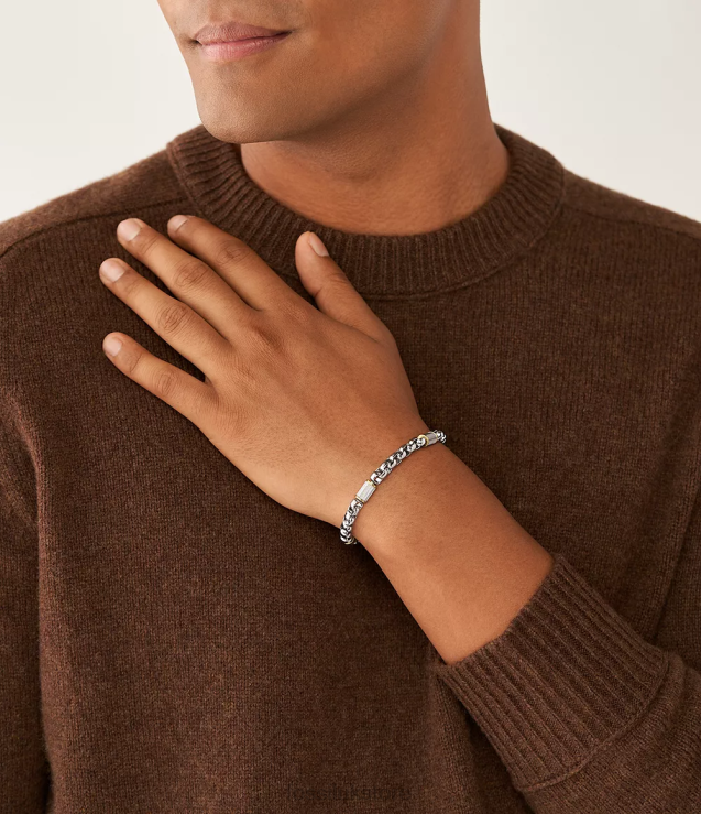 Jewelry 2N02H1863 Two-Tone Silver and Gold Men Fossil All Stacked Up Stainless Steel Chain Bracelet