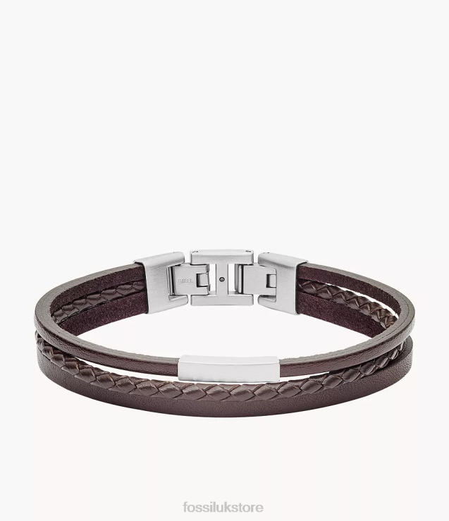 Jewelry 2N02H1868 Silver-Tone Men Fossil Multi-Strand Steel and Leather Bracelet