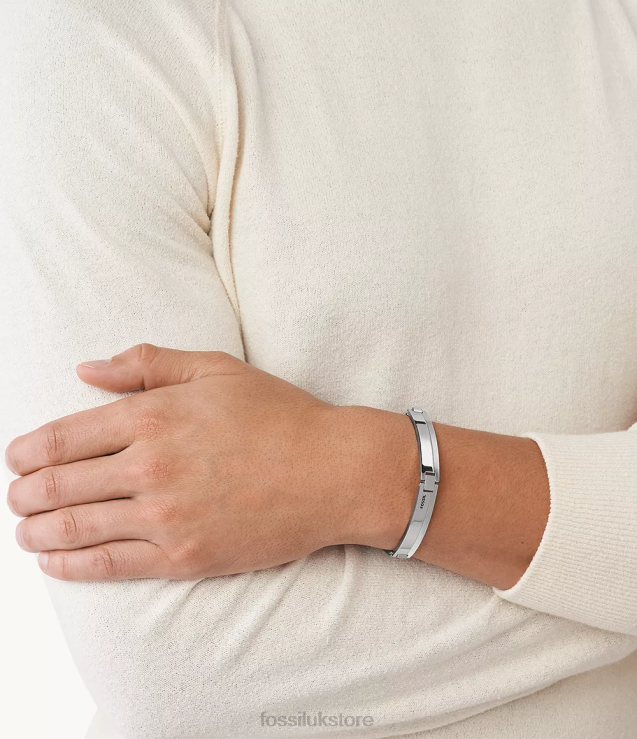 Jewelry 2N02H1869 Silver-Tone Men Fossil Chevron Stainless Steel Station Bracelet