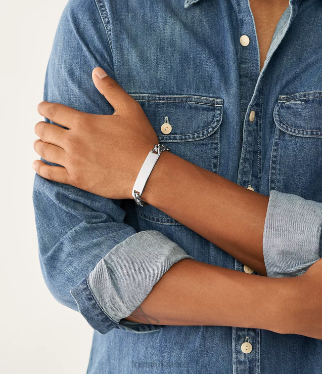 Jewelry 2N02H1873 Silver-Tone Men Fossil Drew Stainless Steel ID Bracelet