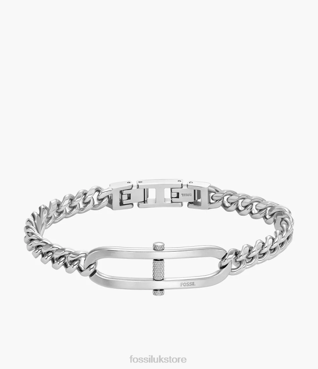 Jewelry 2N02H1875 Silver-Tone Men Fossil Heritage D-Link Stainless Steel Chain Bracelet