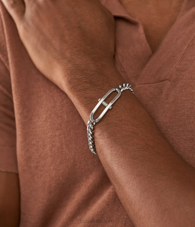 Jewelry 2N02H1875 Silver-Tone Men Fossil Heritage D-Link Stainless Steel Chain Bracelet