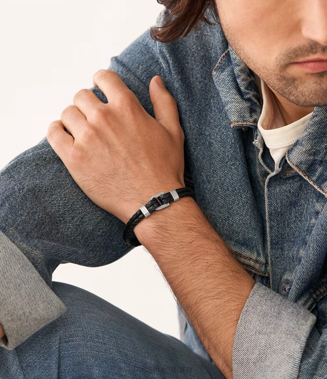 Jewelry 2N02H1878 Black Men Fossil Heritage D-Link Leather Bracelet