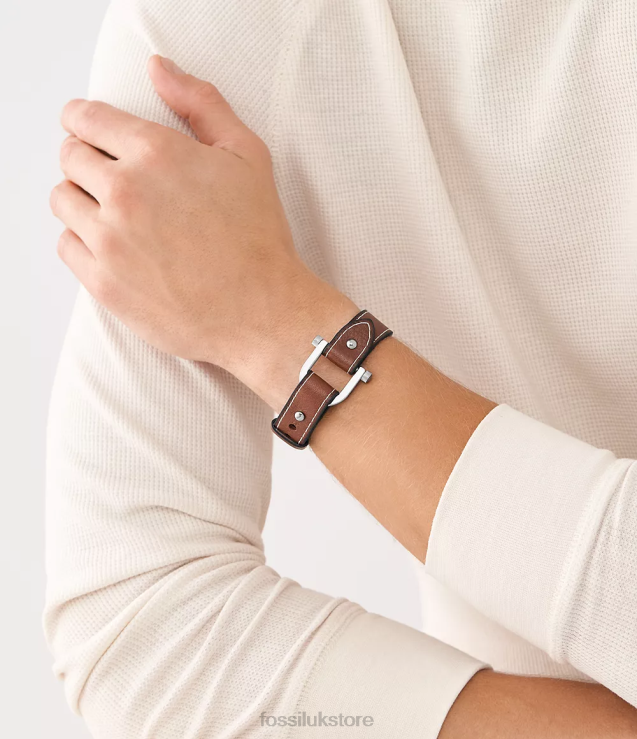 Jewelry 2N02H1879 Medium Brown Men Fossil Heritage D-Link Leather Strap Bracelet
