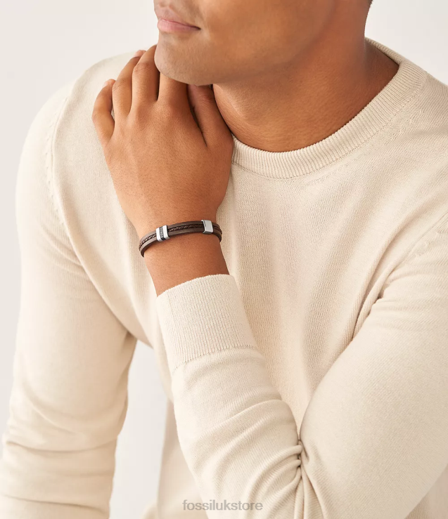 Jewelry 2N02H1880 Brown Men Fossil Leather Essentials Leather Strap Bracelet