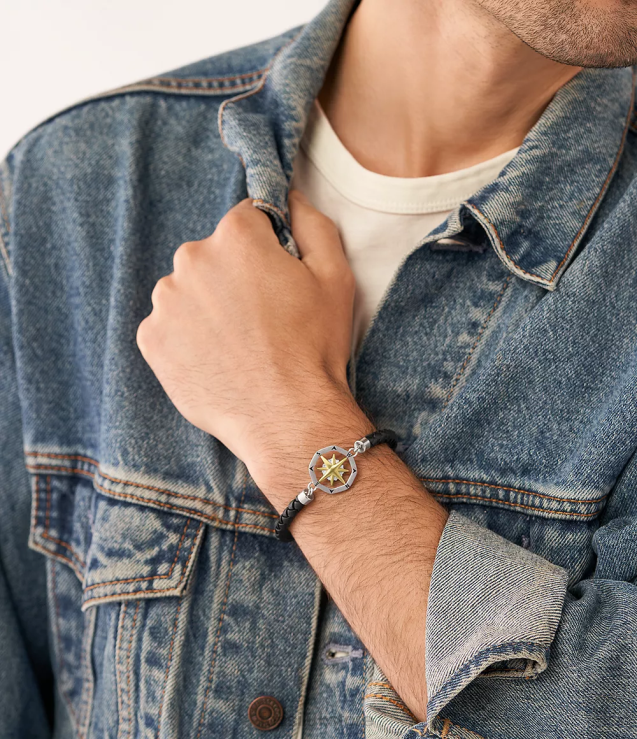 Jewelry 2N02H1882 Silver-Tone Men Fossil Sutton Compass Stainless Steel Station Bracelet