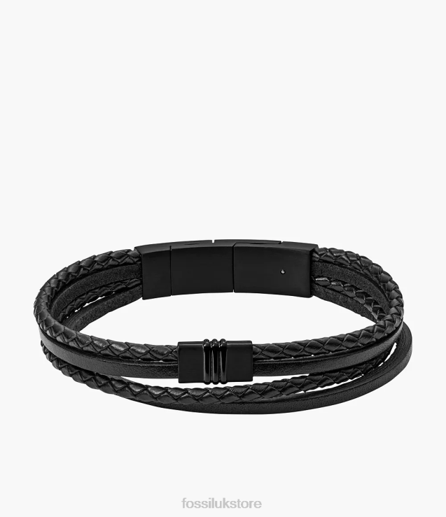 Jewelry 2N02H1887 Black Men Fossil Multi-Strand Leather Bracelet