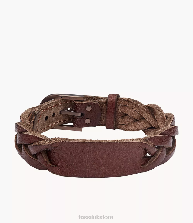 Jewelry 2N02H1957 Brown Men Fossil Heritage Braided Leather Strap Bracelet