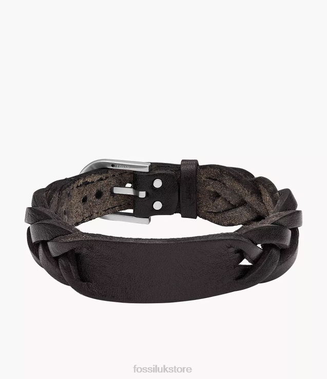 Jewelry 2N02H1958 Black Men Fossil Heritage Braided Leather Strap Bracelet