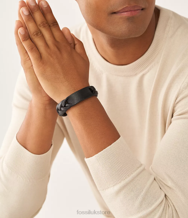 Jewelry 2N02H1958 Black Men Fossil Heritage Braided Leather Strap Bracelet