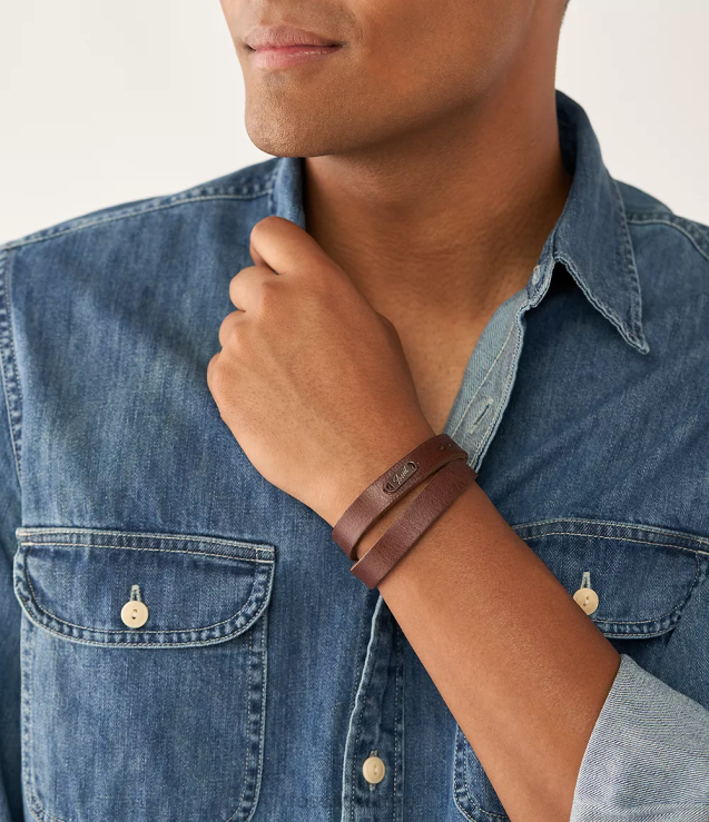 Jewelry 2N02H1959 Brown Men Fossil Heritage Double Wrap Leather Strap Bracelet