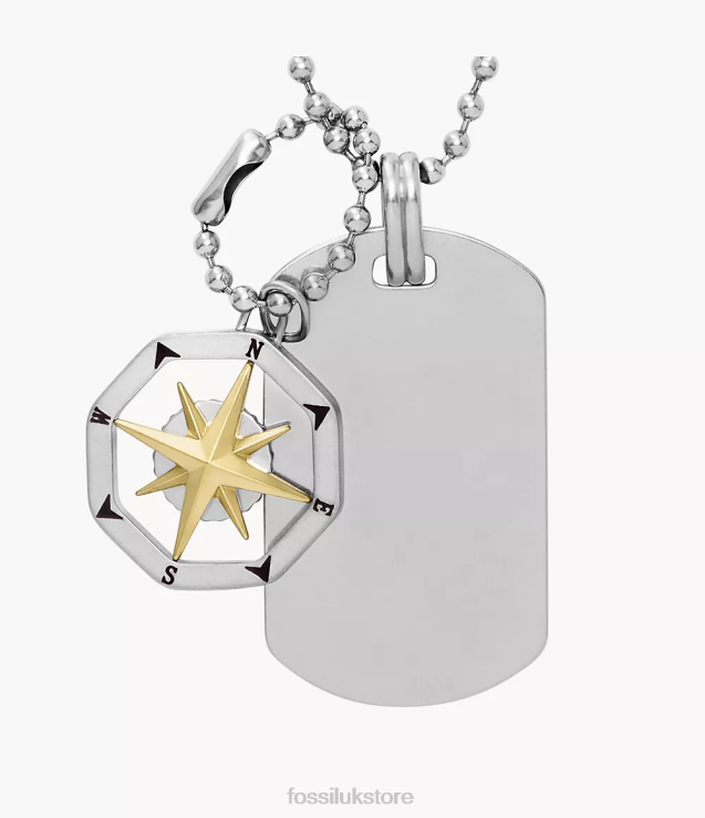 Jewelry 2N02H1902 Silver-Tone Men Fossil Sutton Compass Stainless Steel Dog Tag Necklace