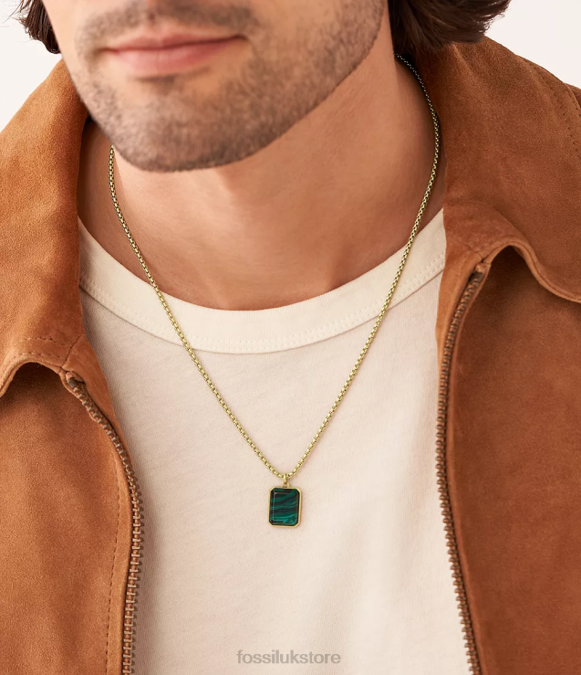 Jewelry 2N02H1904 Reconstituted Green Malachite Men Fossil All Stacked Up Dog Tag Necklace