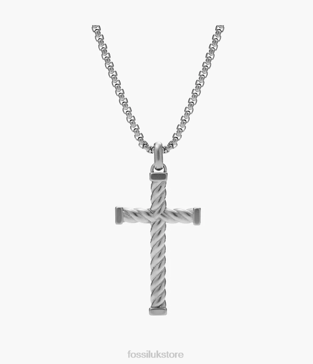 Jewelry 2N02H1905 Silver-Tone Men Fossil Meaningful Moments Stainless Steel Cross Pendant Necklace