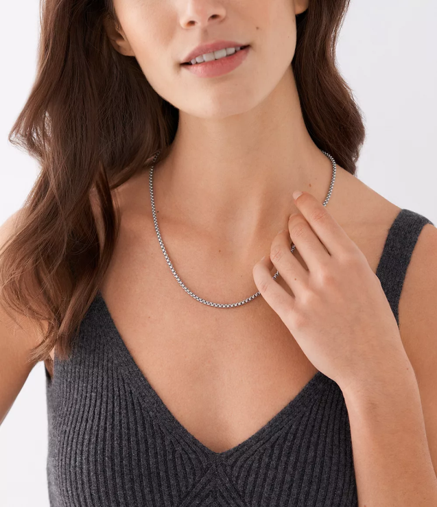 Jewelry 2N02H1906 Silver-Tone Men Fossil All Stacked Up Stainless Steel Chain Necklace