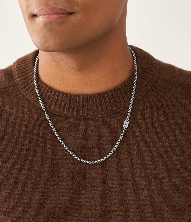 Jewelry 2N02H1908 Silver-Tone Men Fossil Adventurer Stainless Steel Chain Necklace