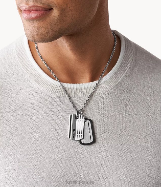 Jewelry 2N02H1909 Silver Men Fossil Dog Tag Stainless Steel Necklace