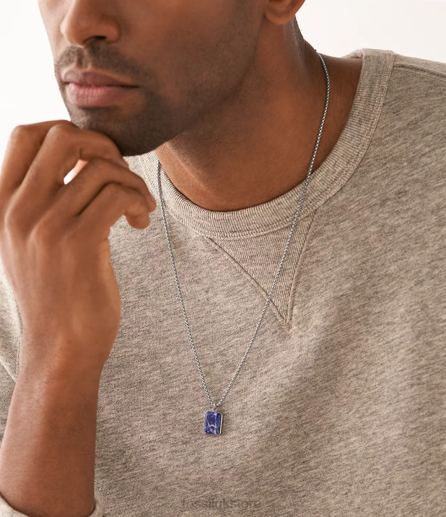 Jewelry 2N02H1910 Blue Men Fossil All Stacked Up Sodalite Chain Necklace