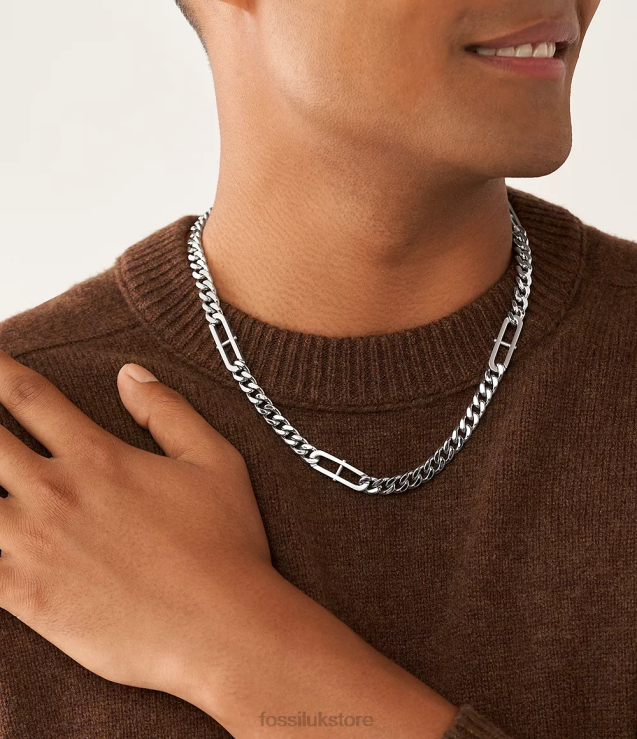 Jewelry 2N02H1915 Silver-Tone Men Fossil Heritage D-Link Stainless Steel Chain Necklace