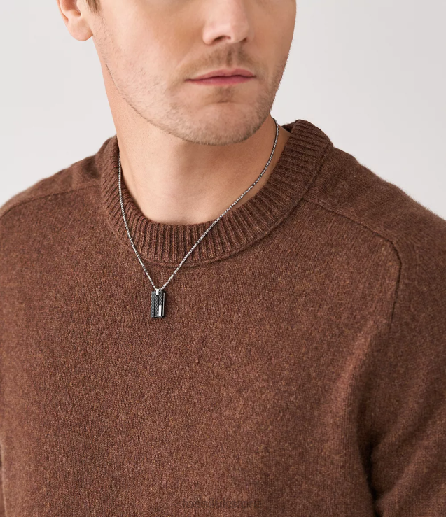 Jewelry 2N02H1916 Silver-Tone Men Fossil Textured Plaque Stainless Steel Pendant Necklace