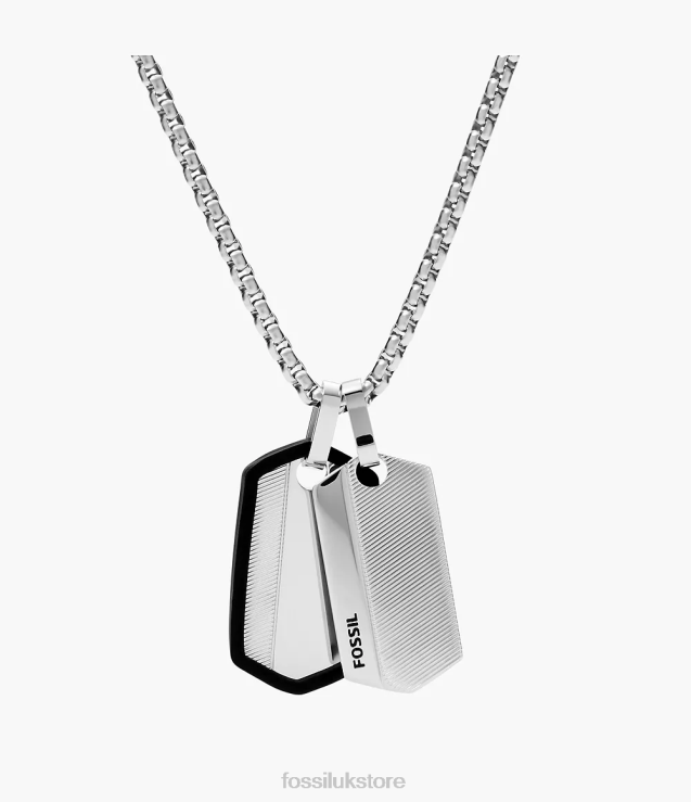Jewelry 2N02H1917 Silver-Tone Men Fossil Chevron Stainless Steel Dog Tag Necklace