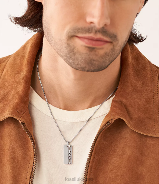 Jewelry 2N02H1918 Silver-Tone Men Fossil Stainless Steel Dog Tag Necklace