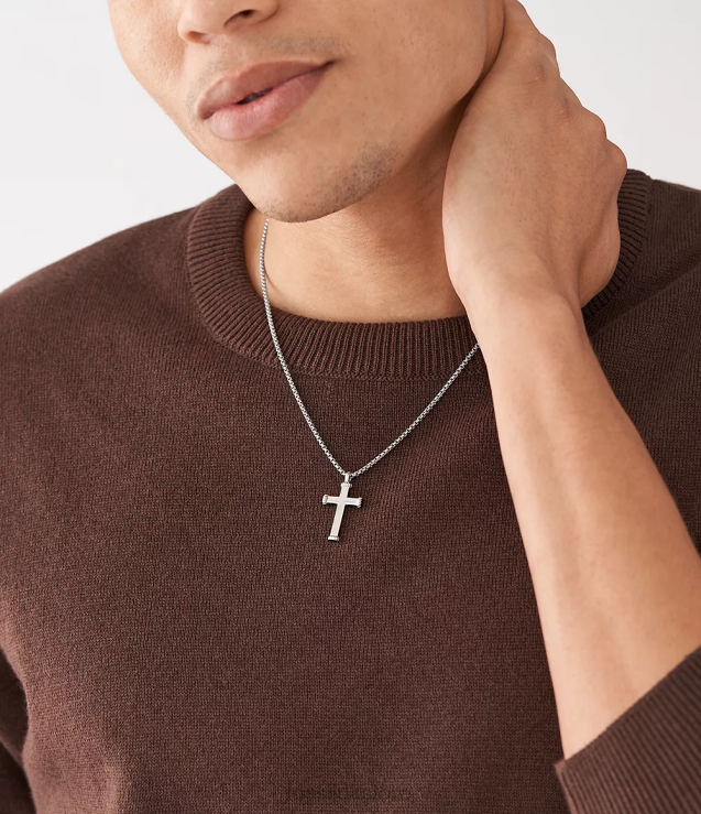 Jewelry 2N02H1920 Silver-Tone Men Fossil Meaningful Moments Stainless Steel Pendant Necklace