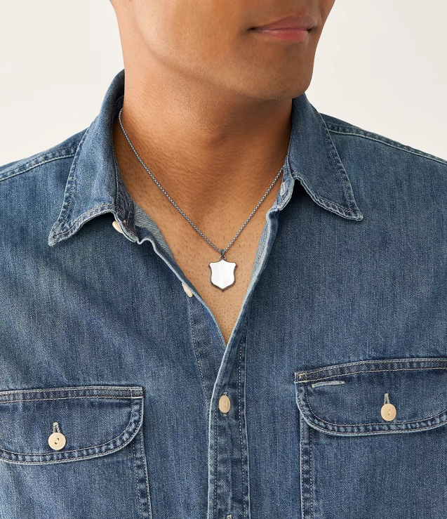 Jewelry 2N02H1922 Silver-Tone Men Fossil Heritage Shield Stainless Steel Pendant Necklace