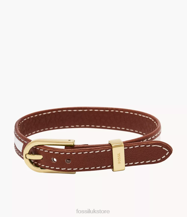 Jewelry 2N02H1002 Brown and White Women Fossil Heritage D-Link Leather Strap Bracelet