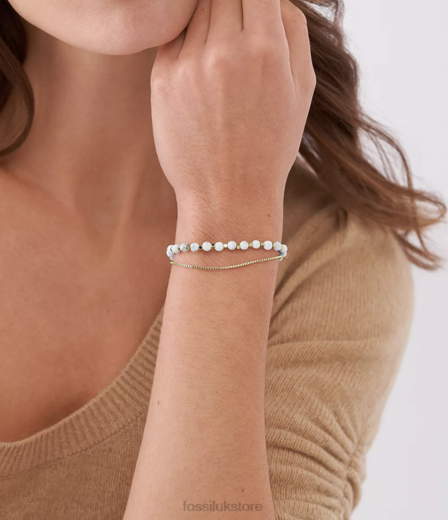 Jewelry 2N02H1004 Howlite Women Fossil All Stacked Up Chain Beaded Bracelet