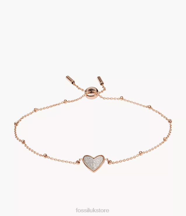 Jewelry 2N02H1008 Rose Gold-Tone Women Fossil Sutton Flutter Hearts Stainless Steel Chain Bracelet
