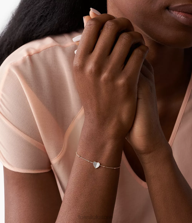 Jewelry 2N02H1008 Rose Gold-Tone Women Fossil Sutton Flutter Hearts Stainless Steel Chain Bracelet