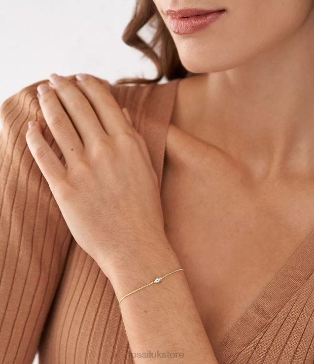 Jewelry 2N02H1024 Gold Women Fossil Evil Eye 14K Plated Clear Laboratory Grown Diamond Station Bracelet