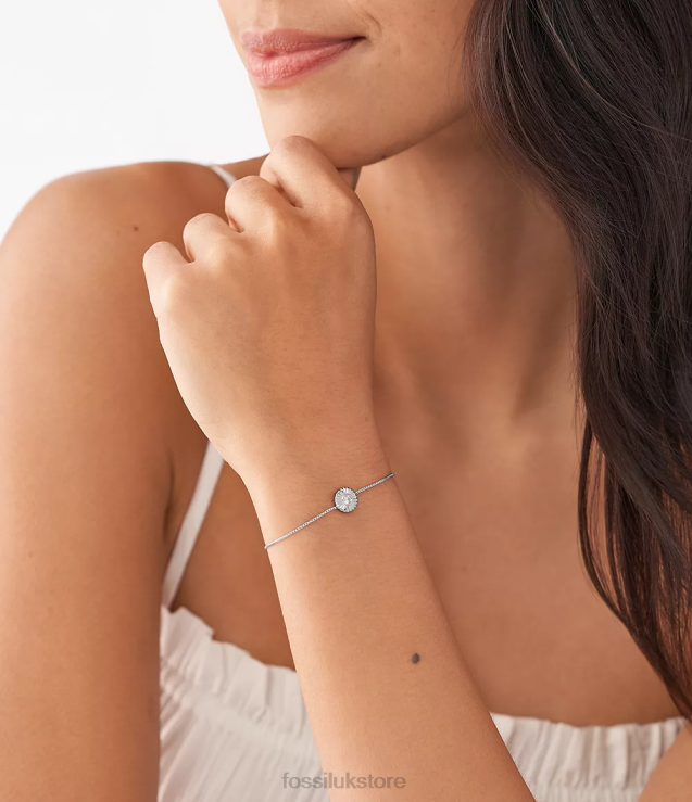 Jewelry 2N02H1028 Silver Women Fossil Sterling Texture Circle Chain Bracelet