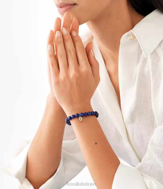 Jewelry 2N02H1235 Gold-Tone Women Fossil Sutton Modern & Magic Dyed Lapis Beaded Bracelet