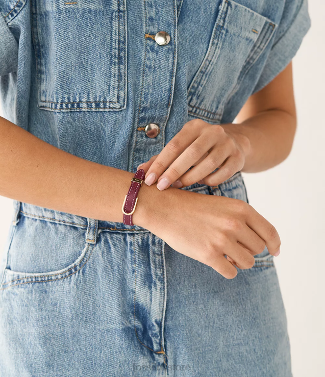 Jewelry 2N02H1245 Red Women Fossil Heritage D-Link Leather Strap Bracelet