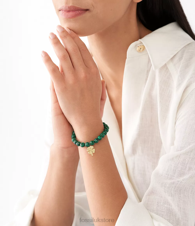 Jewelry 2N02H1248 Green Women Fossil Sutton Modern & Magic Reconstituted Malachite Beaded Bracelet