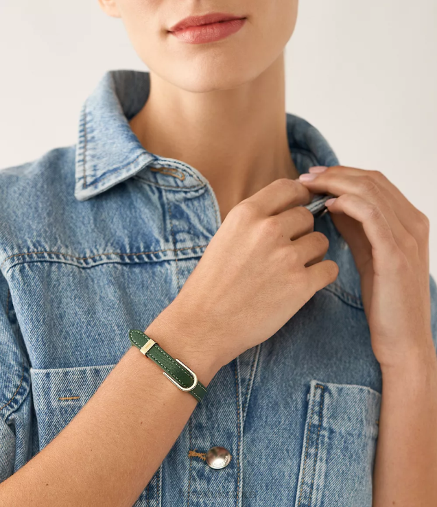 Jewelry 2N02H1251 Green Women Fossil Heritage D-Link Leather Strap Bracelet