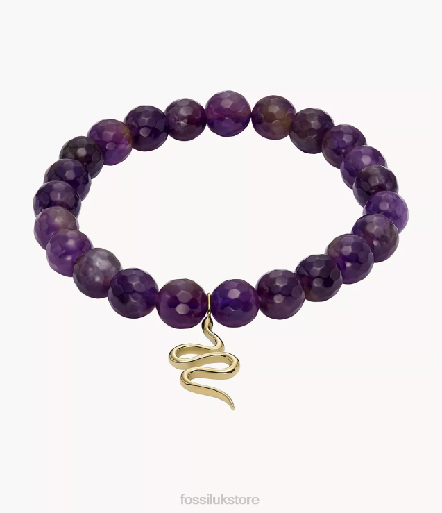 Jewelry 2N02H1297 Gold-Tone Women Fossil Sutton Modern & Magic Amethyst Beaded Bracelet