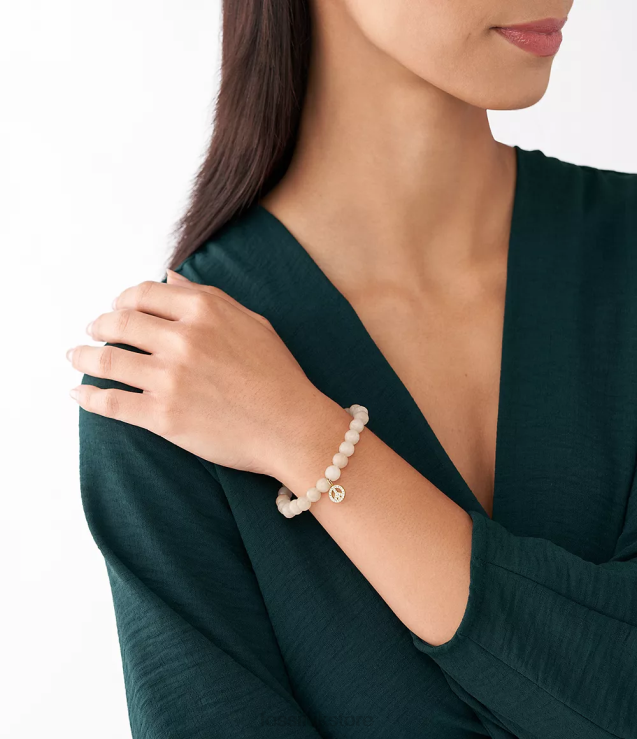 Jewelry 2N02H1305 Gold-Tone Women Fossil Sutton Modern & Magic Peach Jade Beaded Bracelet