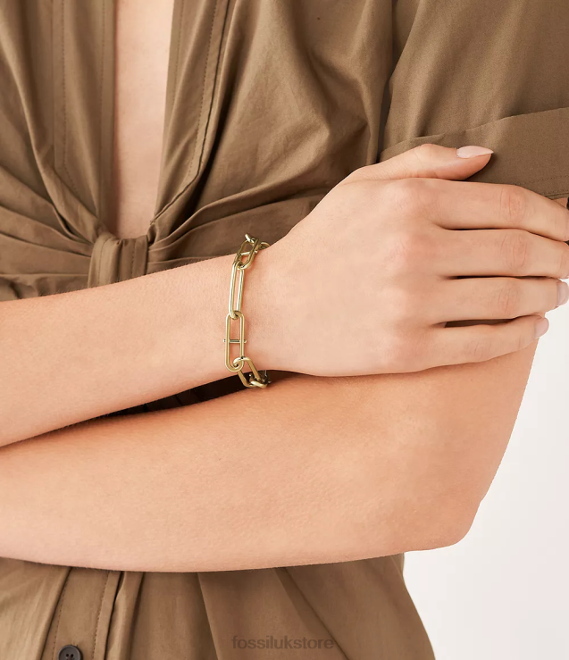 Jewelry 2N02H963 Gold-Tone Women Fossil Heritage D-Link Stainless Steel Chain Bracelet
